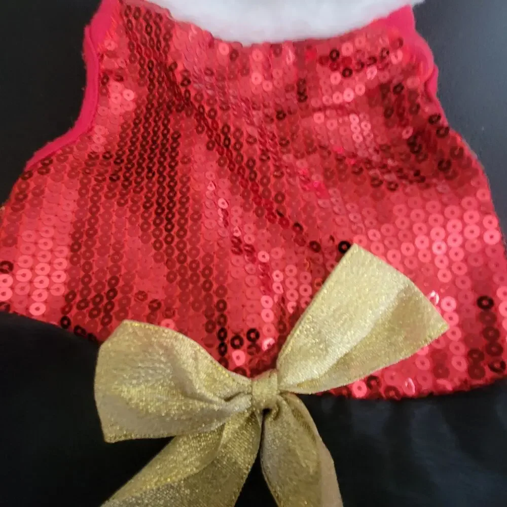 2 Christmas Holiday Party Dog Dress Red Black Sequin Velvet Bows Size‎ Small